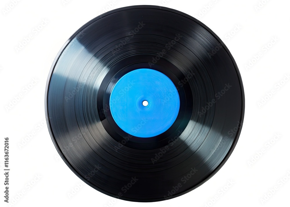 High-resolution studio shot of a blue 33rpm LP vinyl record, meticulously clipped. Album cover art visible. High-resolution studio shot of a blue 33rpm LP vinyl record, meticulously clipped. Album cover art visible.