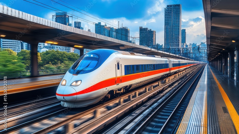 Naklejka premium [Highspeed rail infrastructure development] High-Speed Train in Modern City Subway, Efficient Urban Transportation