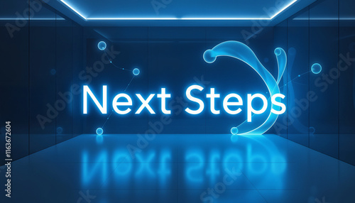 Next Steps glowing text banner with futuristic green screen design