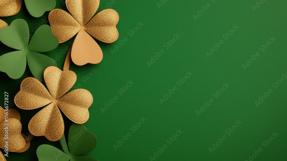 custom made wallpaper toronto digitalSt. Patrick's Day Background Concept, Vibrant Abstract Layered Composition of Gold Dusted Clovers on a Rich Green Background