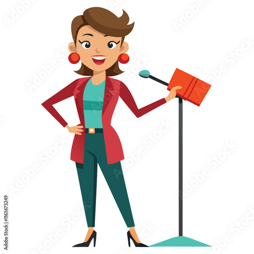 "Stylish Female Show Host Cartoon Vector Illustration"