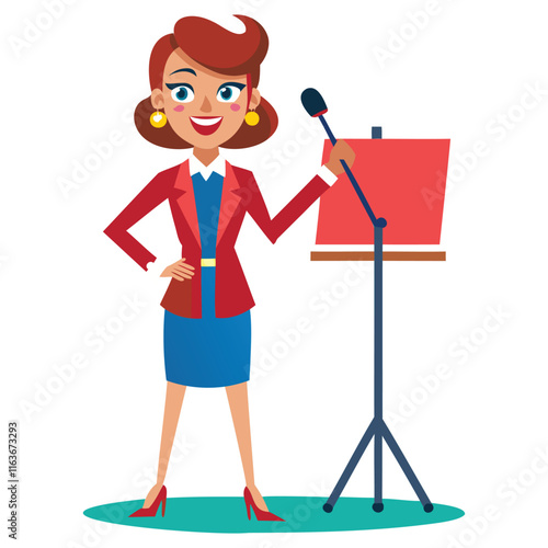 "Stylish Female Show Host Cartoon Vector Illustration"