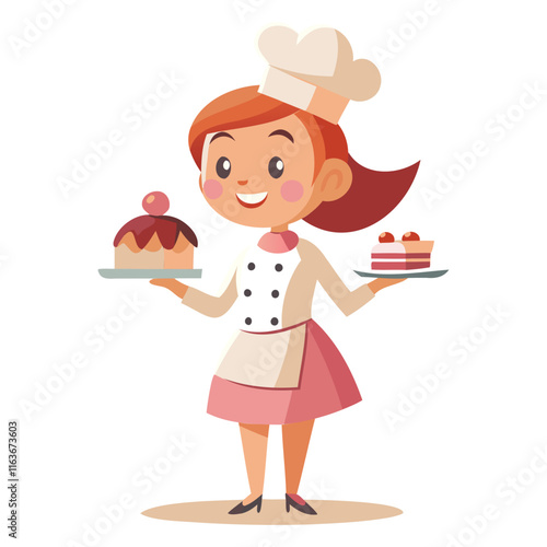 "Professional Female Waiter Cartoon Vector Design"