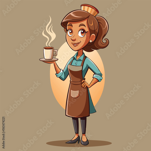 "Professional Female Waiter Cartoon Vector Design"