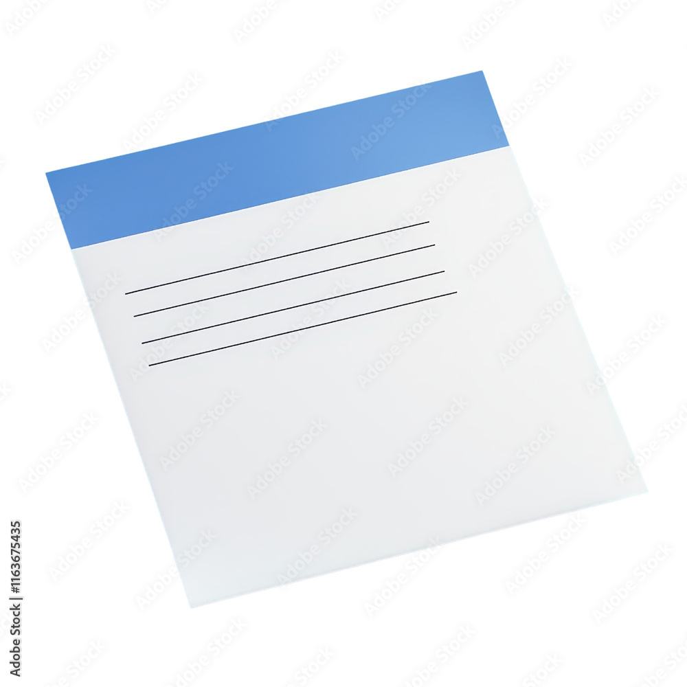 A blank notepad with a blue header and horizontal lines for writing notes. A blank notepad with a blue header and horizontal lines for writing notes.