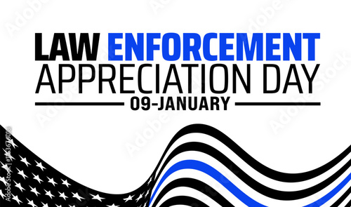 Law enforcement appreciation day background banner or poster design template. observed every year in January. Holiday concept. Use to any Template, card, poster, placard, template.