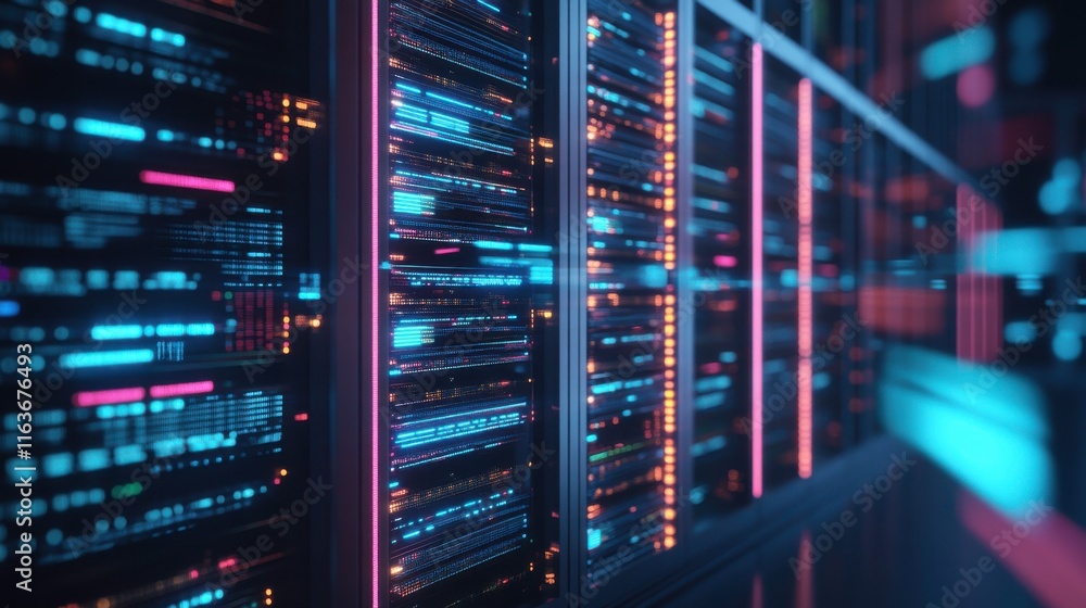 Futuristic Technology Servers with Digital Interface Futuristic Technology Servers with Digital Interface
