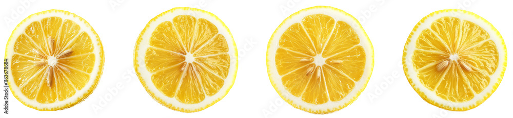 High-Quality PNG lemon slices on white background, juicy yellow citrus fruit, cross section High-Quality PNG lemon slices on white background, juicy yellow citrus fruit, cross section