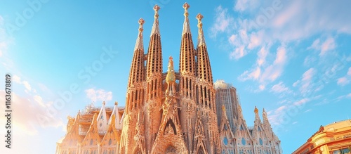 Exterior view of Sagrada Familia basilica, Barcelona, Spain.