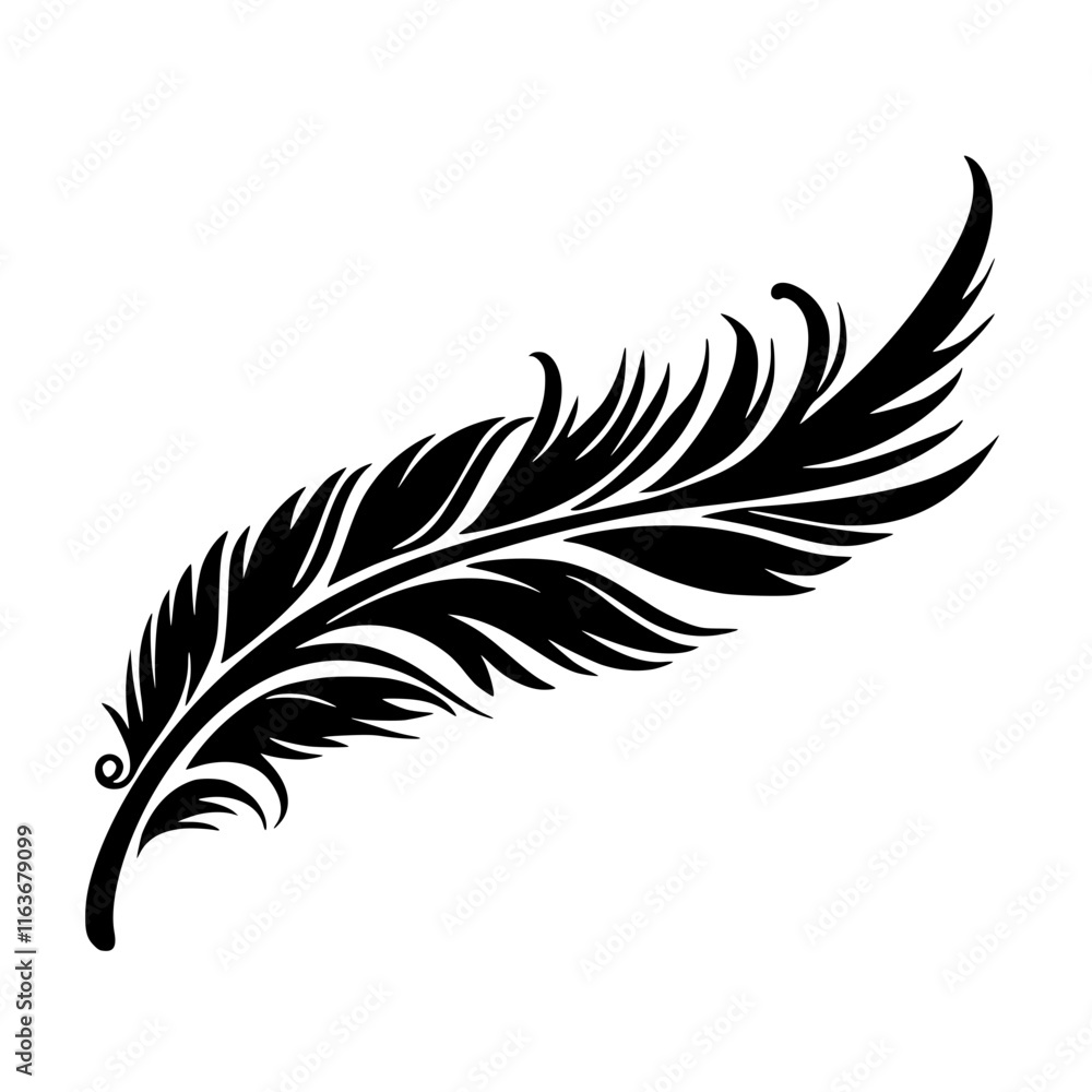 Detailed Feather Silhouette in Minimal Style, Black and white silhouette of a detailed feather with intricate patterns, showcasing a clean and elegant minimalist design.
Detailed Feather Silhouette in Minimal Style, Black and white silhouette of a detailed feather with intricate patterns, showcasing a clean and elegant minimalist design.