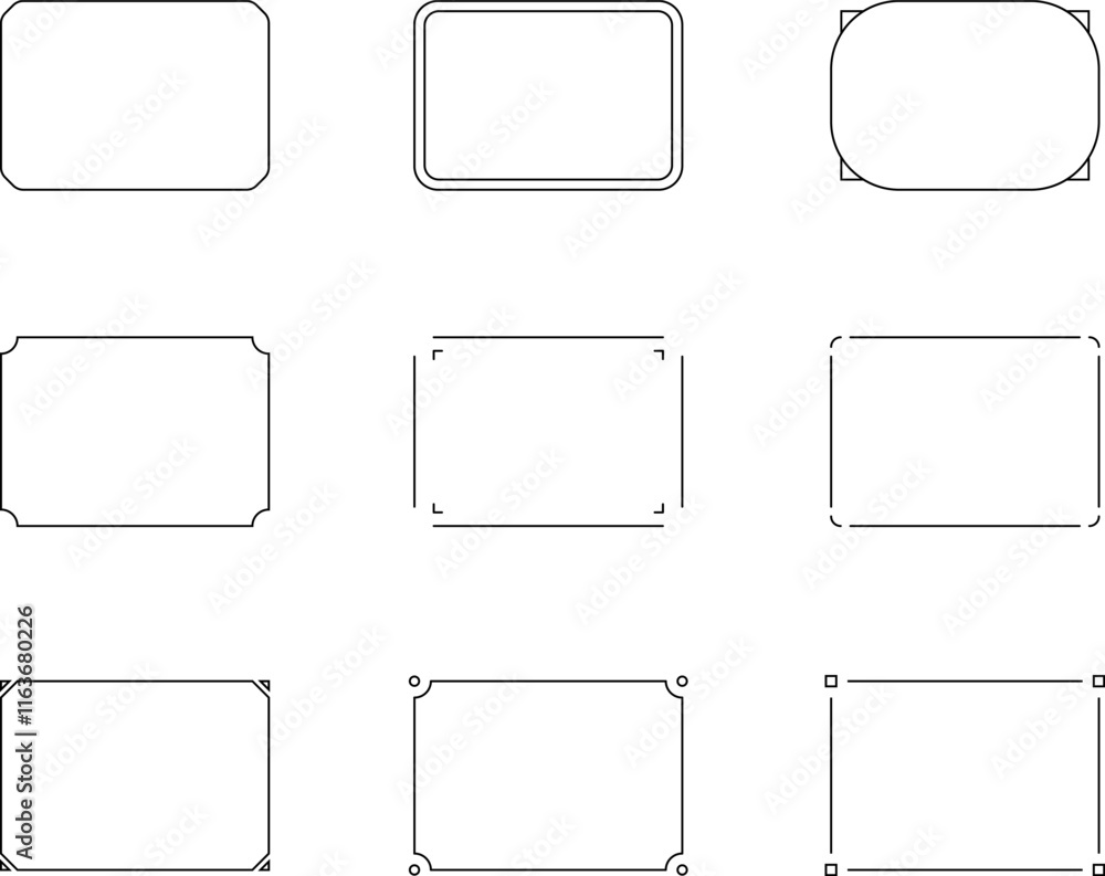 Monochrome simple line frame set vector. Monochrome simple line frame set vector.