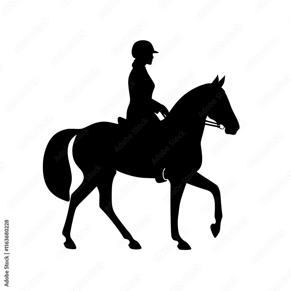 Horse Rider Silhouette in Equestrian Pose, Black and white silhouette of a female rider on a rearing horse, highlighting equestrian activity and elegance in motion.
Horse Rider Silhouette in Equestrian Pose, Black and white silhouette of a female rider on a rearing horse, highlighting equestrian activity and elegance in motion.