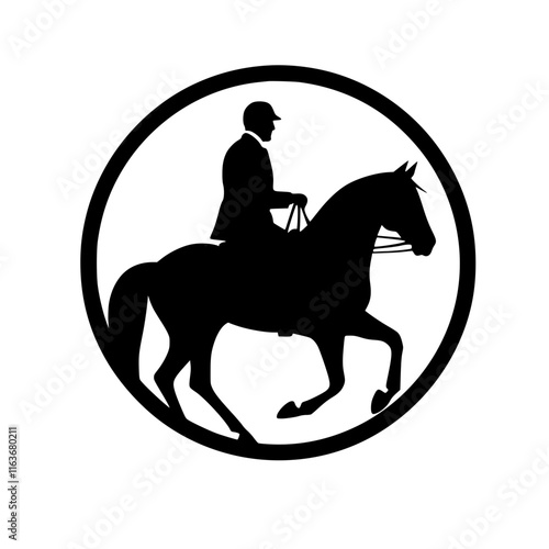 Horse Rider Silhouette in Equestrian Pose, Black and white silhouette of a female rider on a rearing horse, highlighting equestrian activity and elegance in motion.

