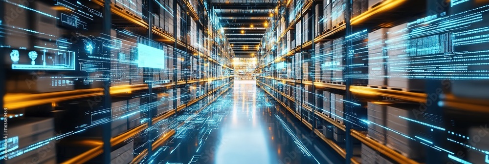 A dynamic warehouse scene with an emphasis on digital technology A dynamic warehouse scene with an emphasis on digital technology