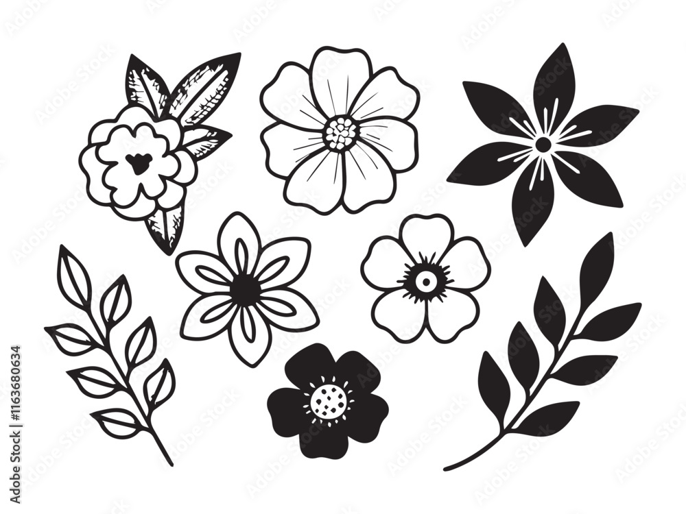 Obraz premium Flower element doodle hand drawn, cute icon, coloring book