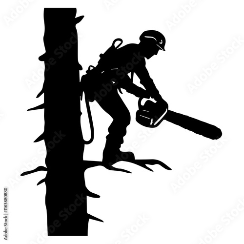 Arborist Working with Trees: Silhouette for Nature and Gardening Themes