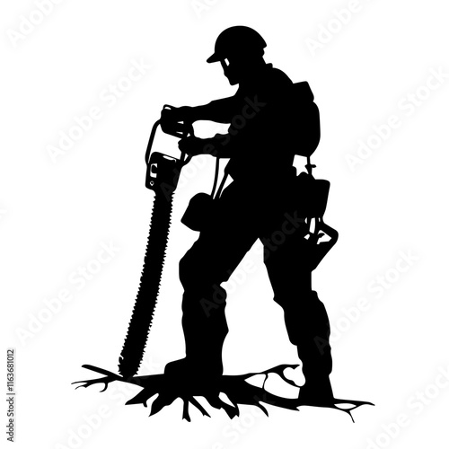 Arborist Working with Trees: Silhouette for Nature and Gardening Themes photo