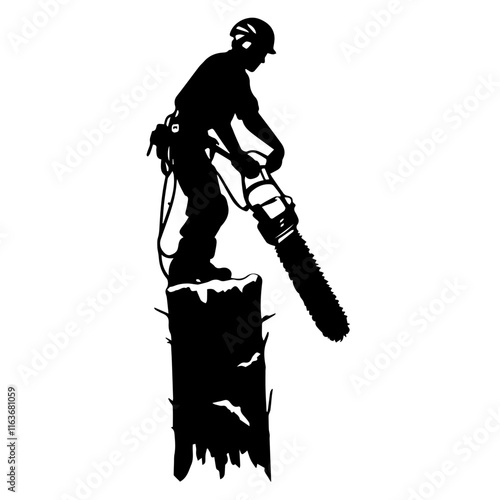 Arborist Working with Trees: Silhouette for Nature and Gardening Themes