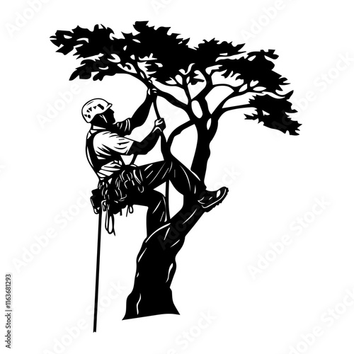 Arborist Working with Trees: Silhouette for Nature and Gardening Themes