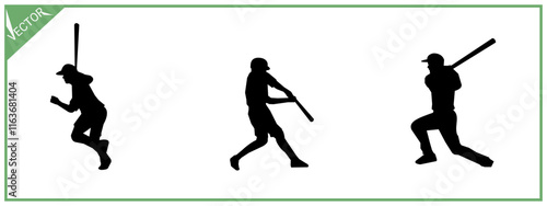 Silhouette of baseball player. Sports, hobbies. Vector illustration.