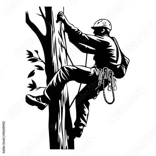 Arborist Working with Trees: Silhouette for Nature and Gardening Themes