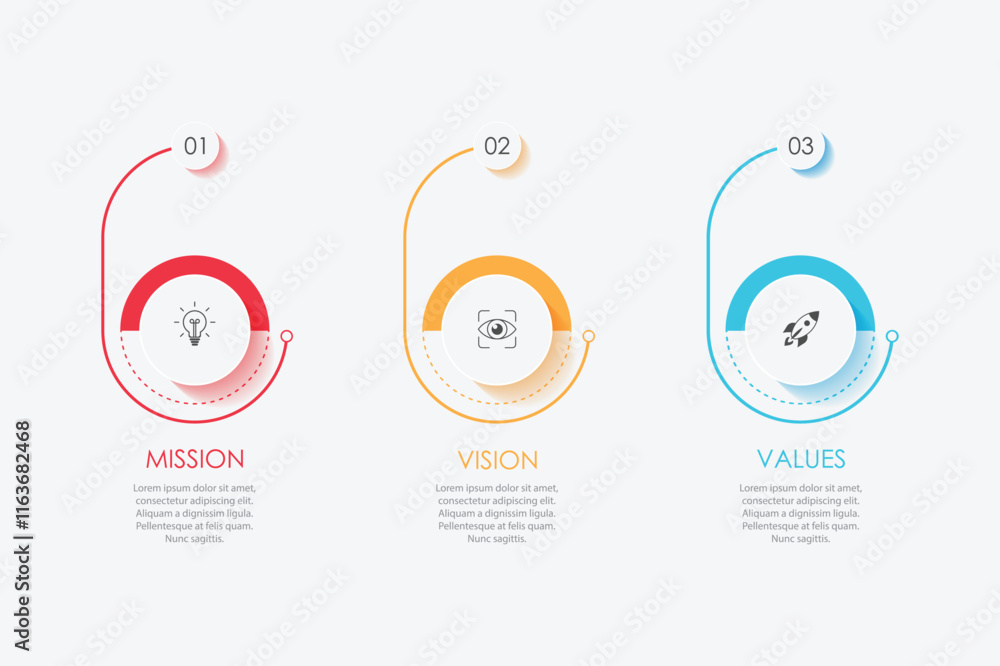 Mission, vision, values, graphic design template.eps 10 on white background, Can be used for presentation workflow layout, banner, process, diagram, flowchart, infographic, annual report. Mission, vision, values, graphic design template.eps 10 on white background, Can be used for presentation workflow layout, banner, process, diagram, flowchart, infographic, annual report.
