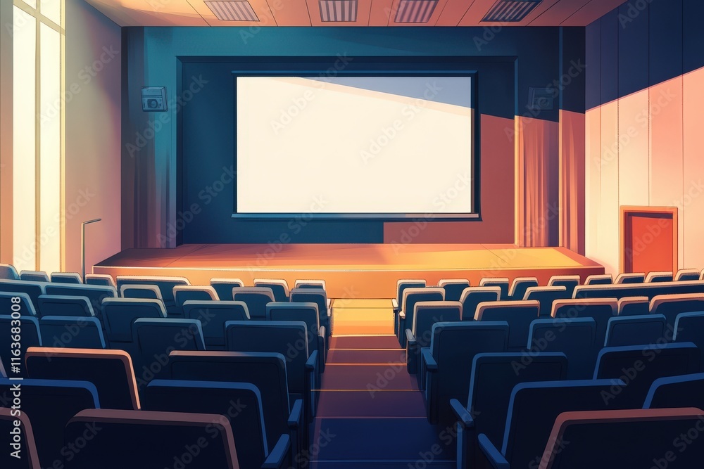Fototapeta premium Empty Auditorium with Large Blank Screen Ready for Presentation