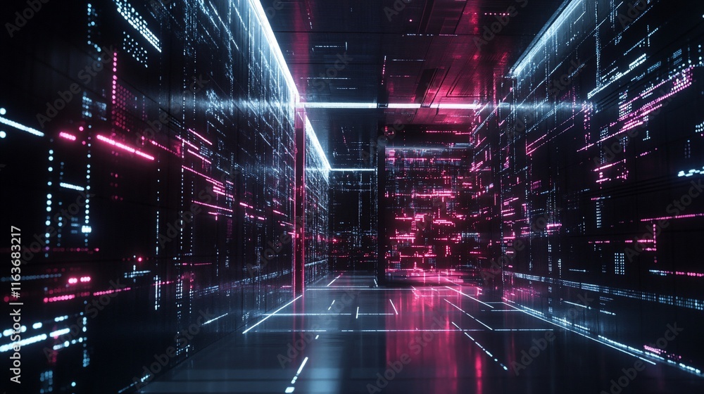 Fototapeta premium Futuristic digital tunnel with glowing code.