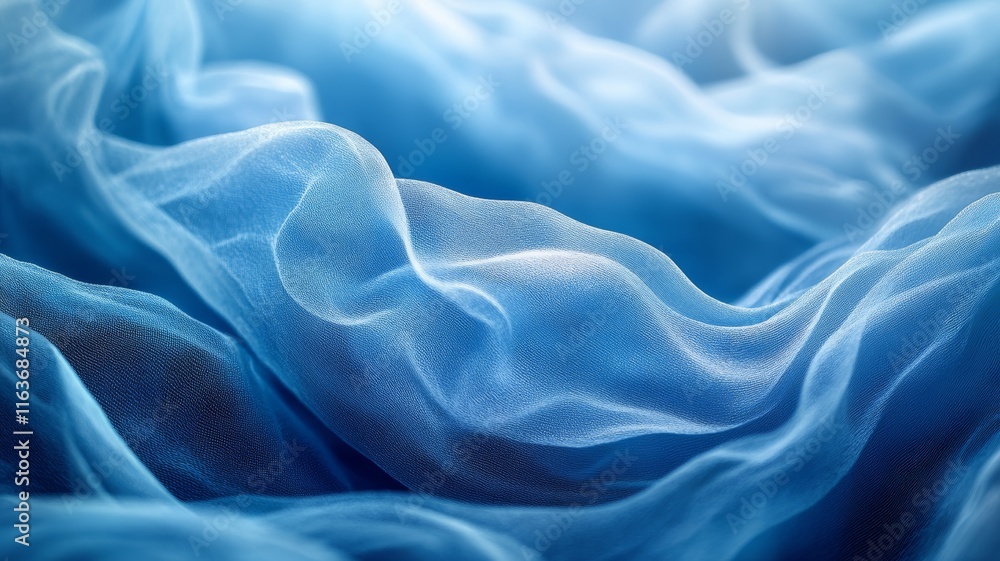 Fototapeta premium Abstract Blue Silk Fabric Texture: Elegant Draped Waves
