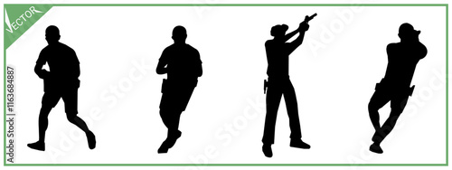 Silhouette of shooting gun. Shooting olympics, Sports. Different poses.
