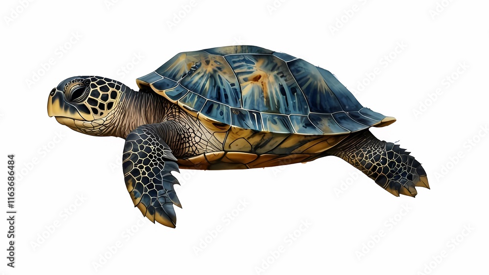 Obraz premium Watercolor turtle swims on a white background. Generative AI. Sea animal. 