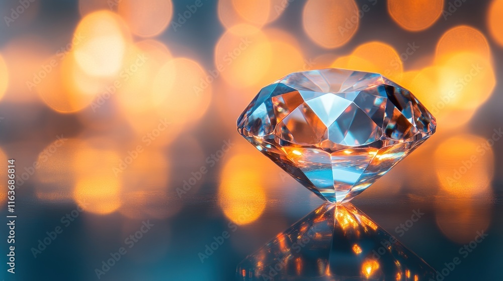 Brilliant Diamond: A Sparkling Gemstone on a Reflective Surface Brilliant Diamond: A Sparkling Gemstone on a Reflective Surface