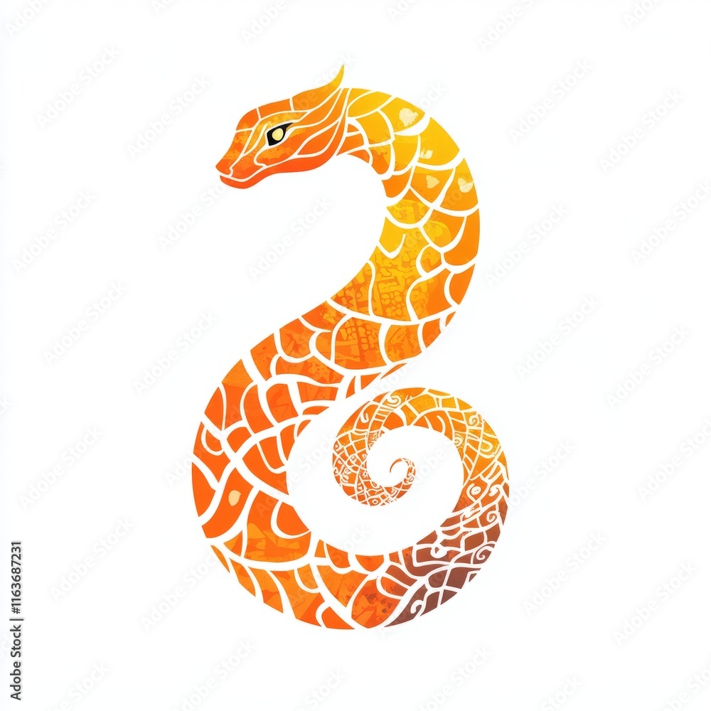 Fototapeta premium Colorful serpentine design featuring intricate patterns in warm orange tones