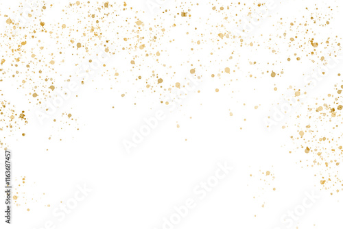 Gold glitter particles, glow, golden splatter isolated on transparent background. Festive gold decoration for your design