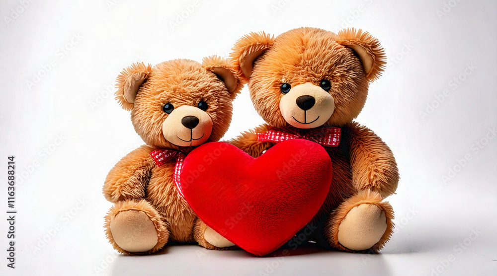 teddy bears holding a shared plush red heart teddy bears holding a shared plush red heart