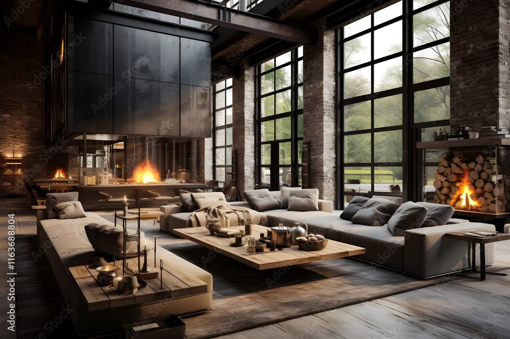 Industrial interior design and monochromatic palettes of greys with modern elements Industrial interior design and monochromatic palettes of greys with modern elements