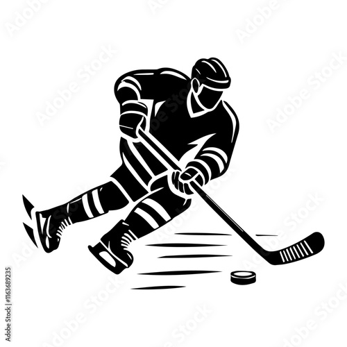 Ice Hockey Player Logo - Action-Packed Skating Silhouette. Dynamic Ice Hockey Player Silhouette Logo Featuring Powerful Skating Action and Iconic Sports Imagery.