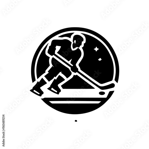 Ice Hockey Player Logo - Action-Packed Skating Silhouette. Dynamic Ice Hockey Player Silhouette Logo Featuring Powerful Skating Action and Iconic Sports Imagery.