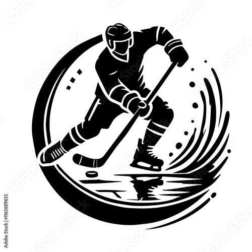 Ice Hockey Player Logo - Action-Packed Skating Silhouette. Dynamic Ice Hockey Player Silhouette Logo Featuring Powerful Skating Action and Iconic Sports Imagery.