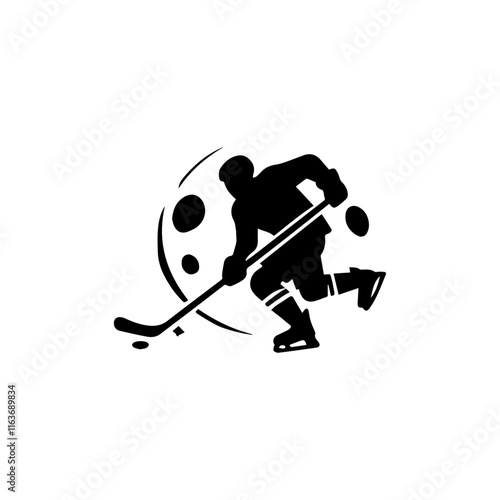 Ice Hockey Player Logo - Action-Packed Skating Silhouette. Dynamic Ice Hockey Player Silhouette Logo Featuring Powerful Skating Action and Iconic Sports Imagery.