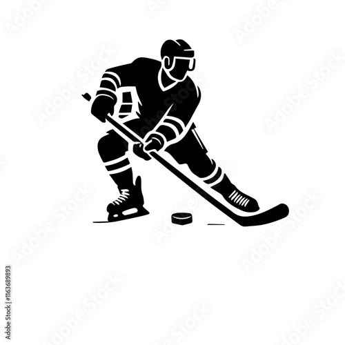 Ice Hockey Player Logo - Action-Packed Skating Silhouette. Dynamic Ice Hockey Player Silhouette Logo Featuring Powerful Skating Action and Iconic Sports Imagery.