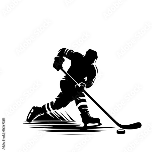 Ice Hockey Player Logo - Action-Packed Skating Silhouette. Dynamic Ice Hockey Player Silhouette Logo Featuring Powerful Skating Action and Iconic Sports Imagery.