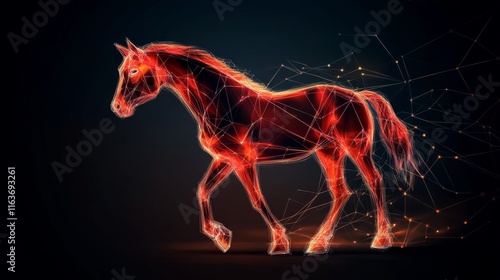 Vibrant digital artwork of a glowing horse in motion against a dark background photo