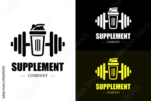an illustration of dumbbell and shaker bottle, gym, workout, body building, weight lifting, supplements brand logo, protein, vitamin, lines, water, vector, silhouette, abstract logo