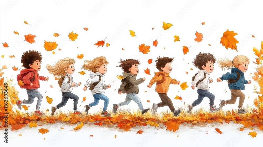 Fototapeta premium Animated Children Playing and Running in a Colorful Park Scene