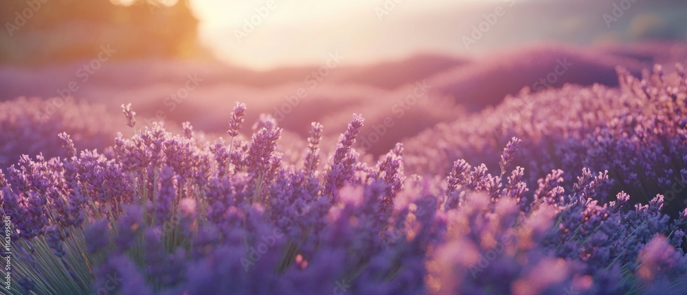 Sunset over a field of lavender. Sunset over a field of lavender.