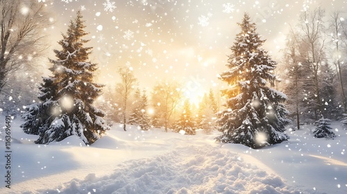 Wallpaper Mural Snowy winter landscape with falling snowflakes, serene scenery with snow-covered trees and ground under a gray sky Torontodigital.ca