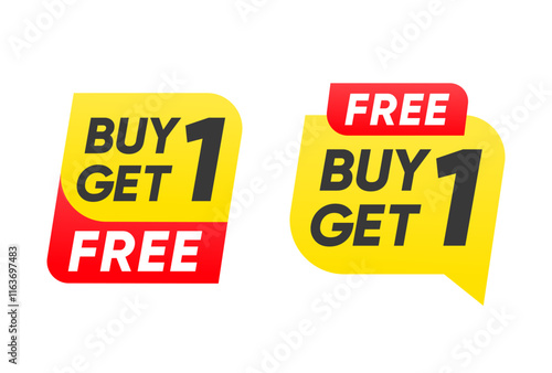 Buy one get one free label banner set sign vector design