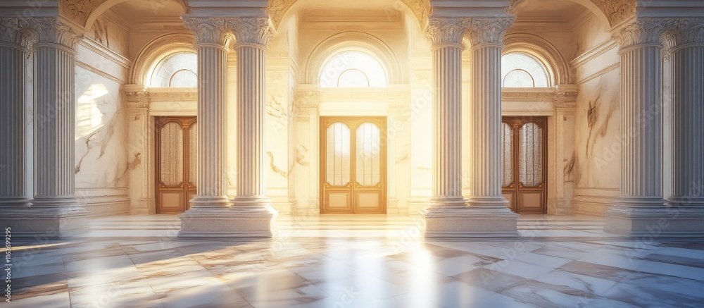 Grand Hallway with Sunlight and Columns. Grand Hallway with Sunlight and Columns.