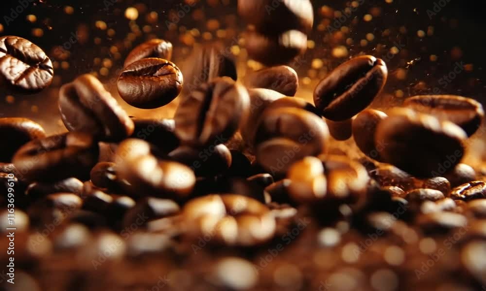 Close-up of coffee grounds and beans with a dynamic splash effect. Close-up of coffee grounds and beans with a dynamic splash effect.
